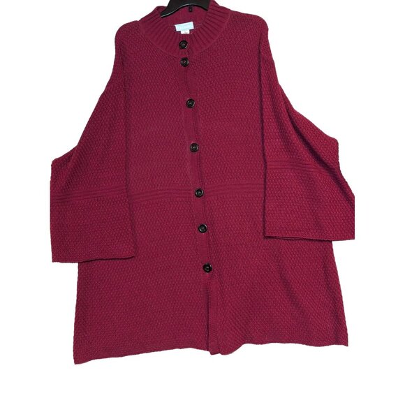 Liz & Me 4X Button-Up Raspberry Acrylic Knit Cardigan Sweater - Picture 1 of 7